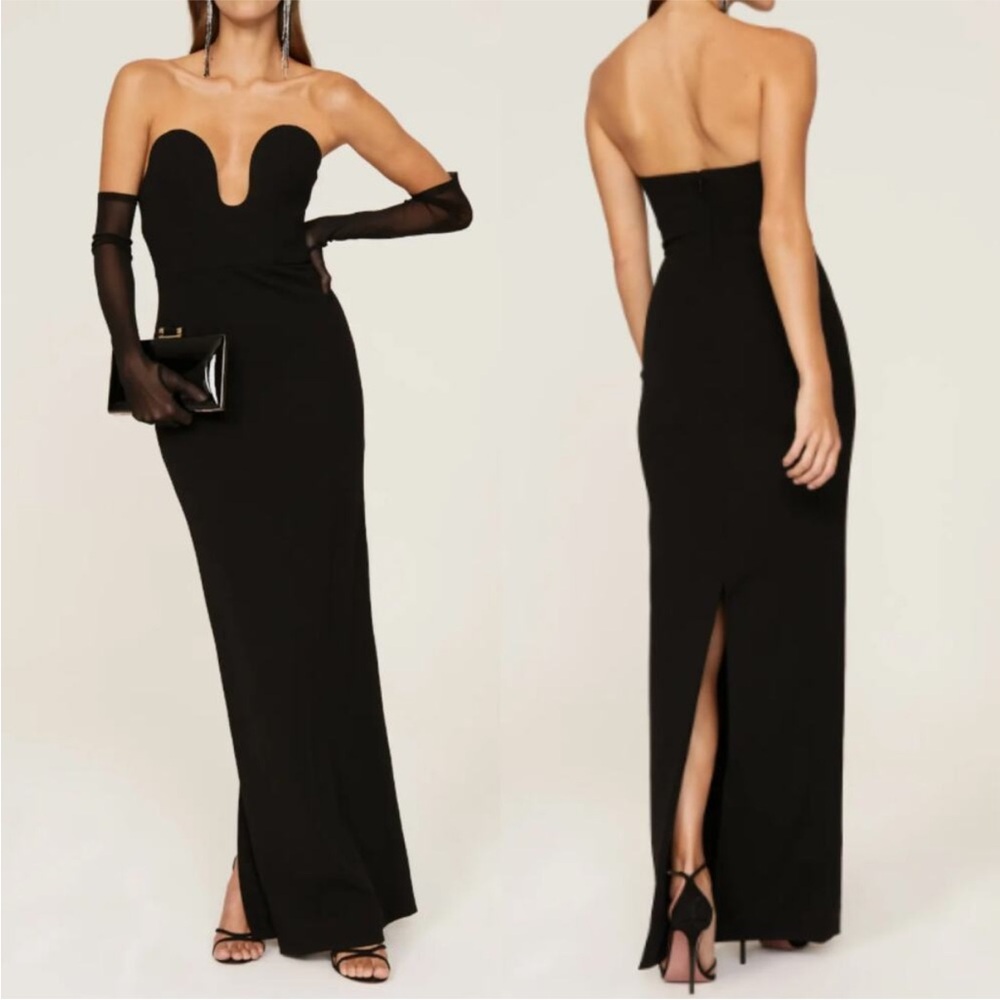 Solace London Black Strapless Sweetheart Column Gown